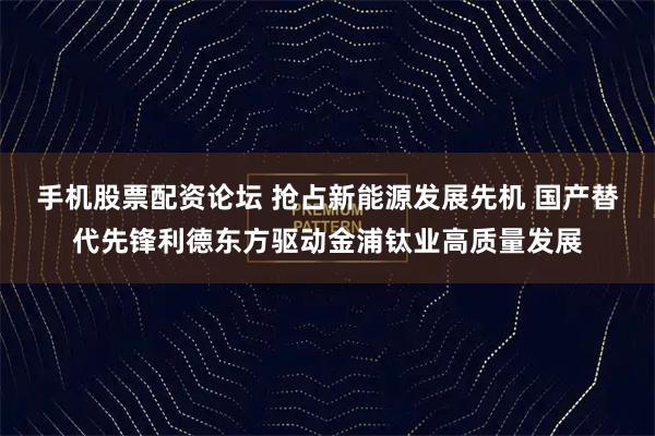 手机股票配资论坛 抢占新能源发展先机 国产替代先锋利德东方驱动金浦钛业高质量发展